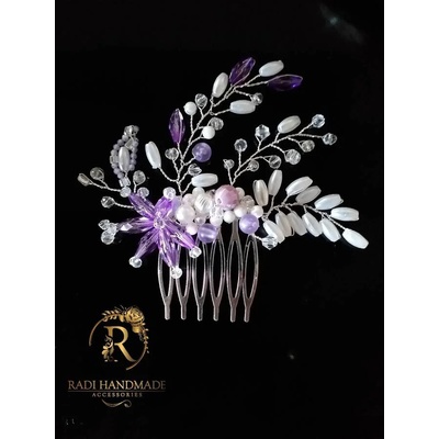 Radi handmade Гребенче за коса с бели перли и лилави кристали (435)