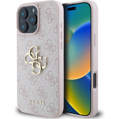 GUESS Предпазен калъф Guess PU 4G Metal Logo за iPhone 16 Pro, розов