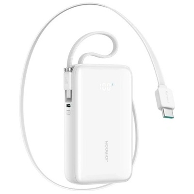 JOYROOM аварийно зарядно устройство с гнездо Type-C 10000mAh, LED дисплей + фиксиран кабел Type-C, БЯЛО JR-PR2 БЯЛО (JR-PR2 WHITE)