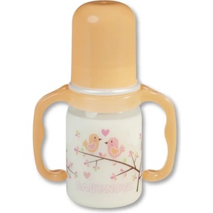 Baby-Nova Пластмасово шише с дръжки Baby Nova РР - 125 ml, оранжево (46003) - ozone