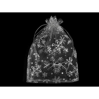 Dárkový pytlík 13x18 cm organza s vločkami, barva 1 bílá stříbrná