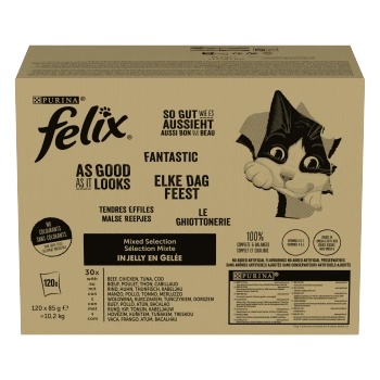 FELIX Fantastic Cat Food - избор от вкусове в желе, 120 x 85 g