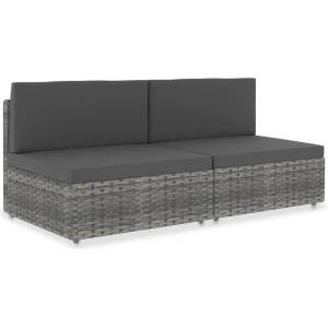 vidaXL Двуместен модулен диван, полиратан, сив (49523)