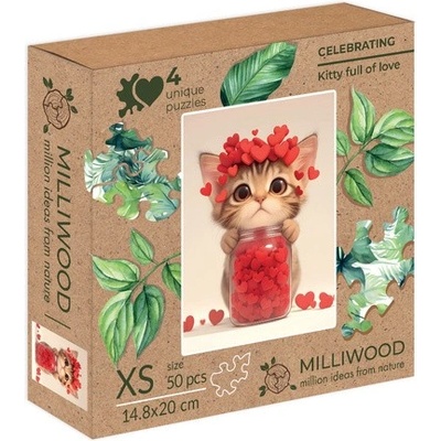 Milliwood Дървен пъзел Milliwood, Celebrating, 50 части - Коте и обич (XS-Kitty-5041)