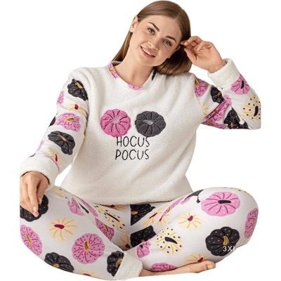 Дамска пухкава макси пижама в бяло с цветя