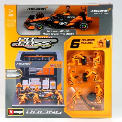 Bburago Set McLaren F1 Lando Norris 4 Diorama Pit Stop 1:43