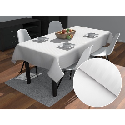 Biante Damaškový obdĺžnikový obrus Atlas Grádl DM-015 Biely pásiky 8 mm 120x200 cm