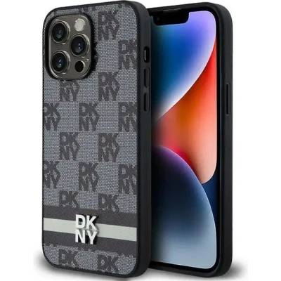 DKNY Кейс DKNY Leather Checkered Mono Pattern & Printed Stripes за iPhone 14 Pro Max, черен (3666339263188)
