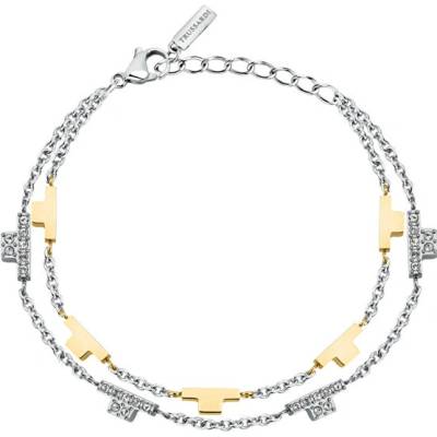 Trussardi Dvojitý oceľový bicolor náramok so zirkónmi T-Logo TJAXC64