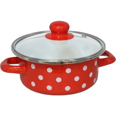 GERIMPORT rendlík s pokličkou 16 cm 0,87 l červený s bílými puntíky