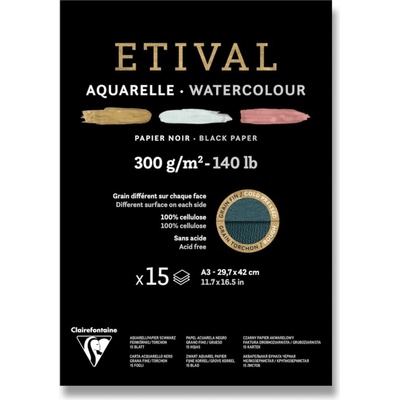 Clairefontaine Etival Black Cold Pressad/Rough A3 15 listov 300 g