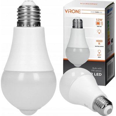 Virone LED žárovka E27, 230V, 12W, 1480lm, 4000k, neutrální bílá, 25000h, se senzorem pohybu