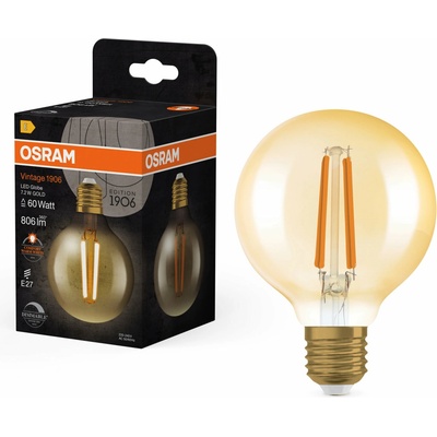 Osram okrúhla LED zlatá žiarovka E27 VINTAGE 7,2 W, teplá biela 4099854137860