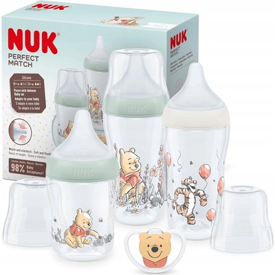 NUK Perfect Match Sada 3 lahví + dudlík uklidňující medvídek Pú