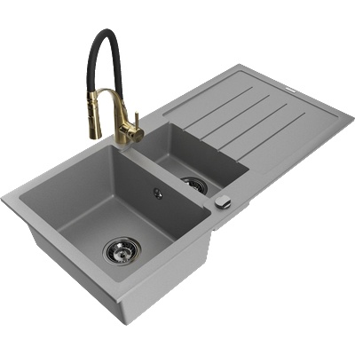 Mexen Andres гранитна мивка с 1, 5 камери с капковник и кухненски смесител Aster, сив - 6515-71-73450-57-B (6515-71-73450-57-B)