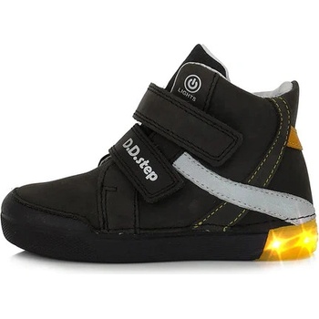D.D.step detské chlapčenské kožené topánky LED Black A068-398A
