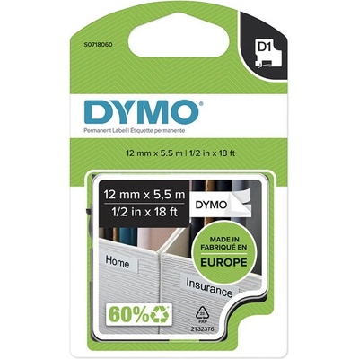 DYMO 16959, S0718060, černý tisk/bílý podklad, 5.5m, 12mm, D1, speciální - permanentní
