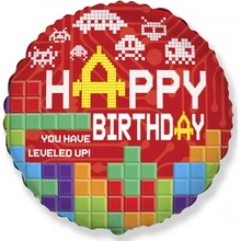 Foliový balonek Retro games Happy birthday 45 cm Nebalený