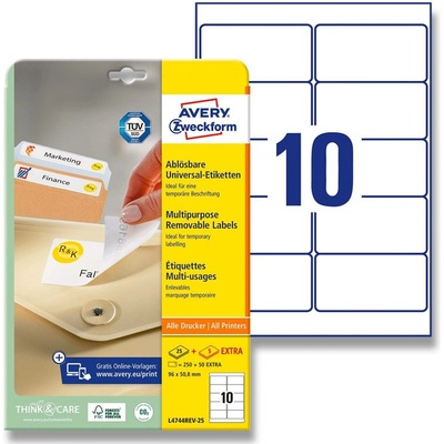 Avery Zweckform L4744REV-25 nepermanentní etikety 96,0 x 50,8 mm 300 etiket bílé