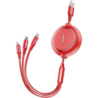 Baseus Кабел Baseus Golden Loop 3-in-1 Elastic (CAMLT-JH09), от USB A(м) към Lightning(м)/USB C(м)/microUSB(м), 1.2m, червен (CAMLT-JH09 / 41858)