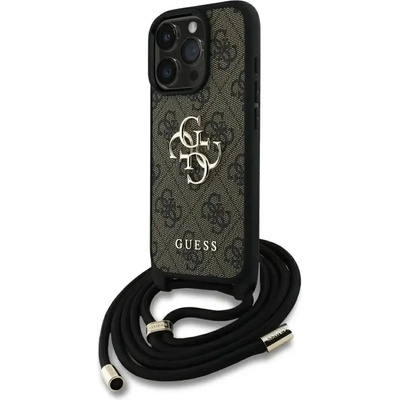 GUESS 4G калъф с голямо лого и кабел за кръстосано тяло за iPhone 16 Pro, кафяв (3666339434434)