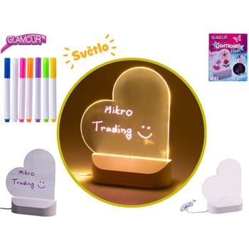 Mikro trading Glamour Tabulka ve tvaru srdce -16 cm na USB svítící s fixami 7 ks