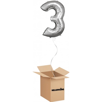 HeliumKing Balónový box Narodeninové číslo 3 strieborný 86 cm
