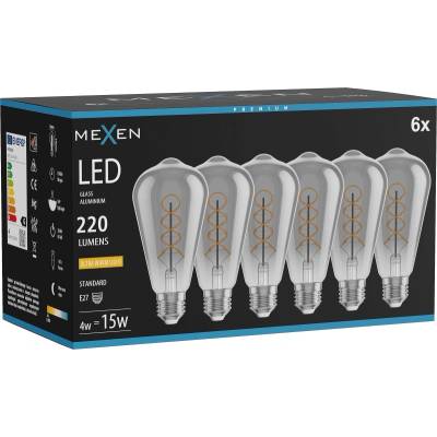 Mexen Vintis 6x крушка с нажежаема спирала LED E27, ST64, 4W, Топла - 2200K, 220 lm, димна (L162-E27-0422-70x06)