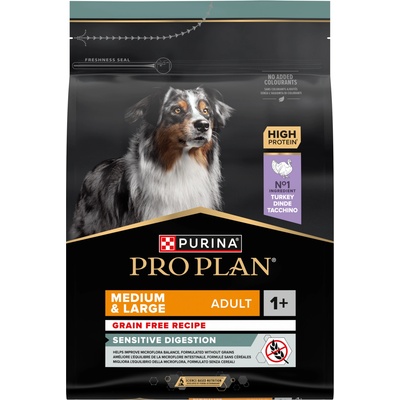 PRO PLAN PRO PLAN Sensitive Digestion Храна за възрастни кучета от средни и големи породи, богата на пуешко месо, 2, 5 кг