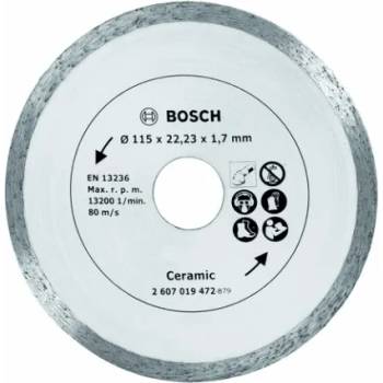 Bosch Диск диамантен за сухо рязане Bosch на керамика, теракот и фаянс 115 мм, 22.23 мм, 1.6 мм, Ceramic-2 607 019 472