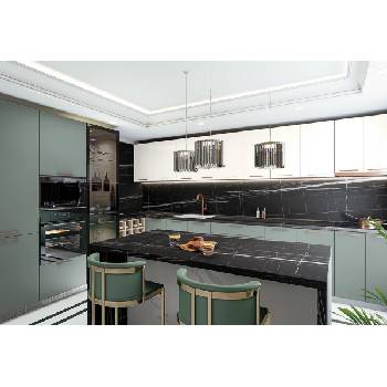 IRIM Модулна кухня с остров City 9167 корпус мока / фронт олив мат и крийм гланц