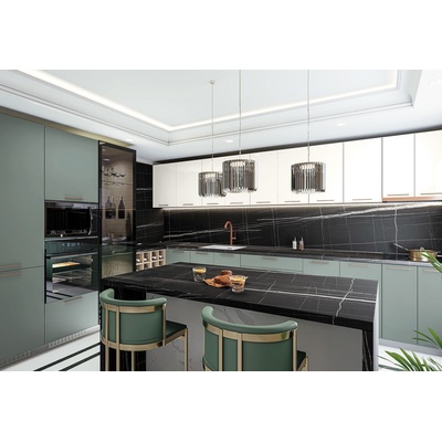 IRIM Модулна кухня с остров City 9167 корпус мока / фронт олив мат и крийм гланц