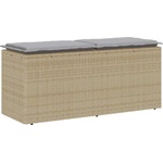 vidaXL Градинска пейка с възглавница Бежова 110x40x44 cm Поли ратан (4104148)