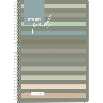 STREET Тетрадка Street Pad, А4, спирала, ламинат, 100 листа, широки редове, stripes 3e (30659-А-STRIPES ЗЕ)