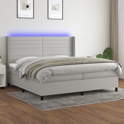 vidaXL Боксспринг легло с матрак и LED, светлосиво, 200x200 см, плат (3138421)