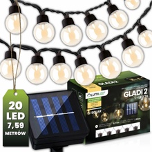 LUMILED solární světelný řetěz vánoční světla 20x LED 7,5 M solární světelný řetěz venkovní světlo IP44 teplá bílá 3000K žárovky pro vánoční zahradu venku