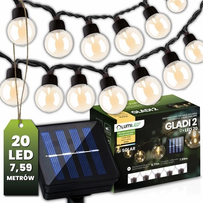 LUMILED solární světelný řetěz vánoční světla 20x LED 7,5 M solární světelný řetěz venkovní světlo IP44 teplá bílá 3000K žárovky pro vánoční zahradu venku – Zbozi.Blesk.cz
