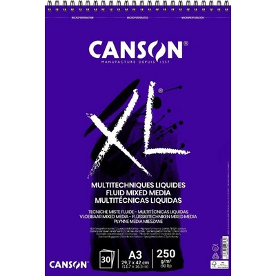 Canson XL Fluid Mixed Media Skicák v kroužkové vazbě A3 250g 30 listů