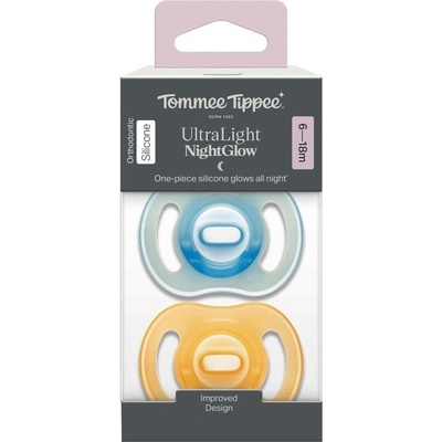 Tommee Tippee Ultra-light Night silikonový dudlík 2 ks oranžová a modrá