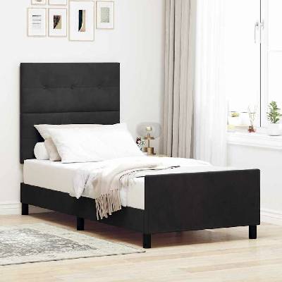 Postel s boxspringem s čelo Černá 100 x 200 cm samet