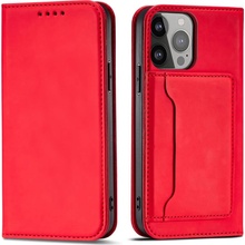Hurtel Pouzdro Magnet Card Case pro iPhone 14 Pro Max s výklopným krytem, peněženkou a stojánkem, červené