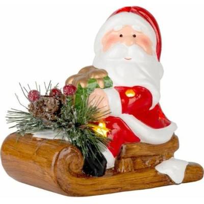 Dekorácia MagicHome Vianoce, Santa na saniach, LED, terakota, 12,6x8,5x11,5 cm