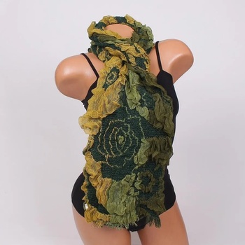 Image 1 of Ефектен шал в зелени нюанси и жълто с цветя