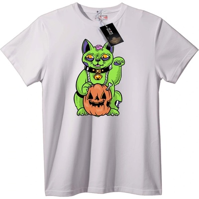 NOONEBRAND Тениска Зелена Котка за Хелоуин - 3XL, White