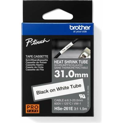 Brother originální páska do tiskárny štítků, Brother, HSE-261E, černý tisk/bílý podklad, 1