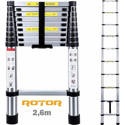 ROTOR Телескопична стълба, алуминиева, 150 кг, 2.6 метра, 9 стъпала, rotor kme1026 (uni-09135)