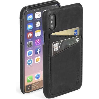 Krusell Sunne 2 Card Cover - кожен кейс (ествествена кожа) с 2 отделения за карти за iPhone XS, iPhone X (черен)