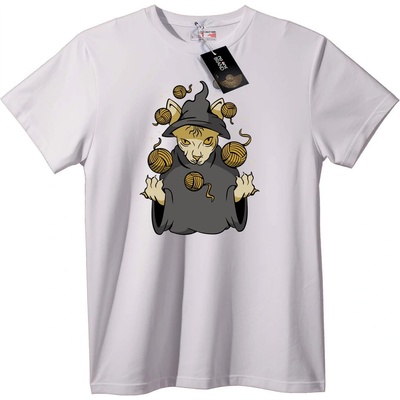 NOONEBRAND Тениска Вещерска Котка с Прежда - 7XL, White
