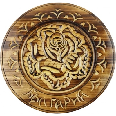 Декоративна дърворезбована чиния с опушен ефект (5989)