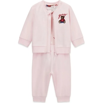 Guess Бледо розов бебешки комплект със суичър, панталон и късо боди с мечета Guess